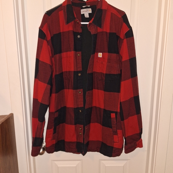 Carhartt Other - Carhartt Red and Black Fleece Lined Flannel Shirt Jacket Size XL